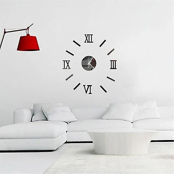 3D Digital Väggklocka Romerska Siffror Design Stor Rund Väggklocka DIY Självhäftande Vardagsrum Klockor Dekaler