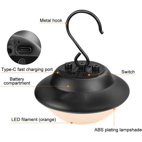 /EA/Sort bærbar LED-campinglampe, superlys belysningslanterne