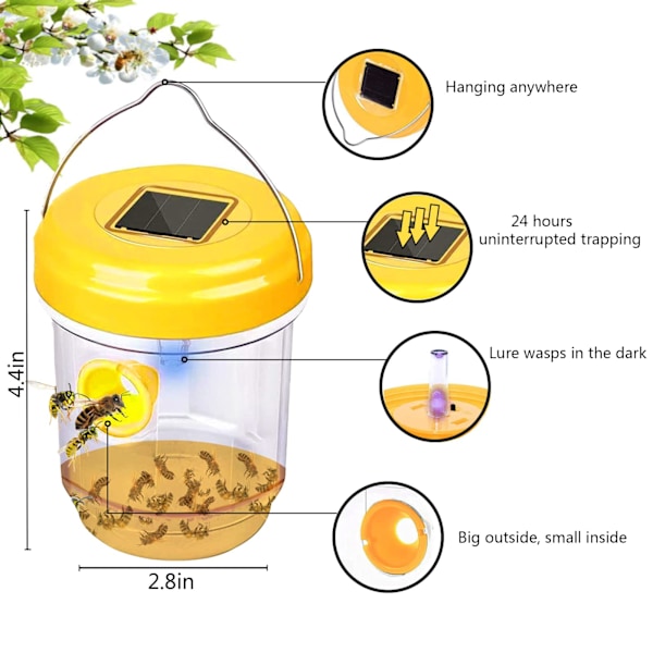 Getingfälla, 2-pack Getingfällor Utomhus Hängande, Bålgetingsfälla, Snickarbi-fällor för Utomhusbruk, Återanvändbar Hängande Hornetfälla Yellow