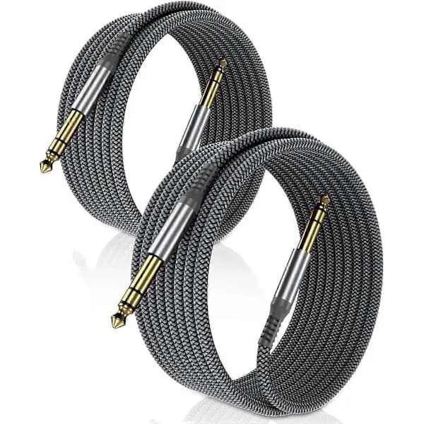 Elebase 1/4 \" TRS Instrumentkabel 3m 2-pack, Rak 3.5 till 6.5 Hane Stereoljud Interconnect Kabel för Elgitarr, Bas, Keyboard, Mixer