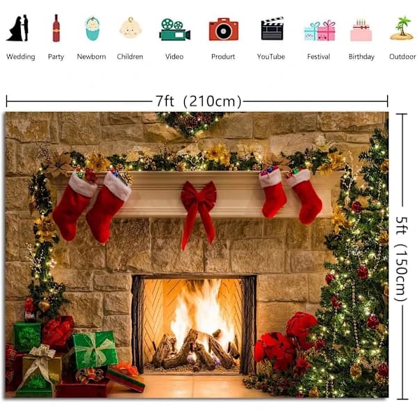 /EA/(7x5FT) Julebaggrund Kamin Juletræ Gaveæsker Tema B