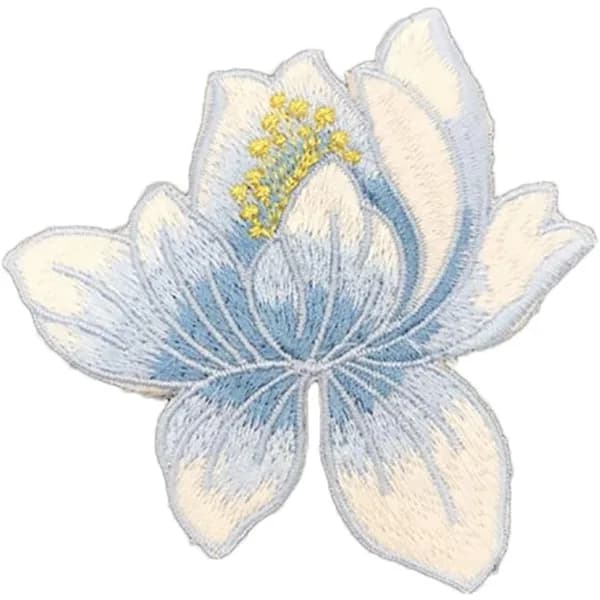 /EA/DIY Broderi Lotusblomst Stryge-på Patch Blå Patch Broderet