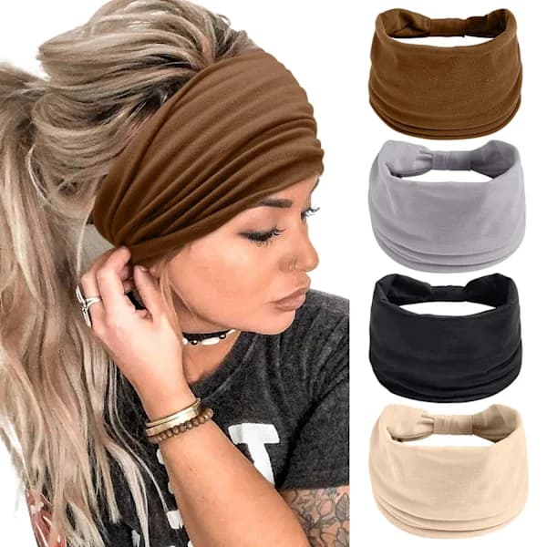 /EA/4-pack pannband för kvinnor, breda hårband för flickor, elastiska löparband Y