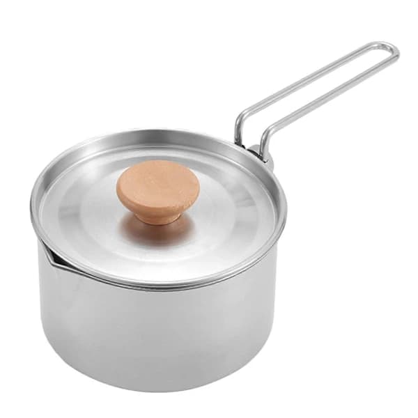 /EA/304 Rustfrit Stål Camping Kedel 1L med Foldbart Håndtag Kogegrej Beholder