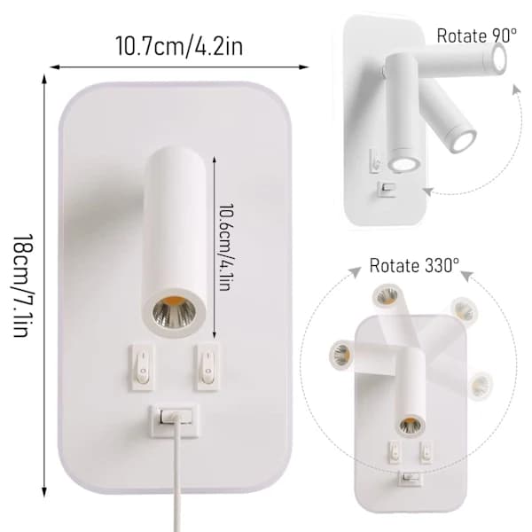 /EA/ Sengelamper, LED-leselamper med USB-port og bryter