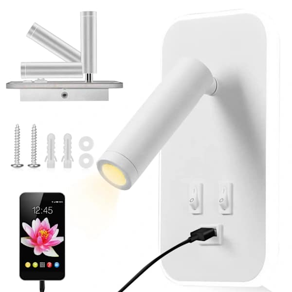 /EA/ Sengelamper, LED-leselamper med USB-port og bryter
