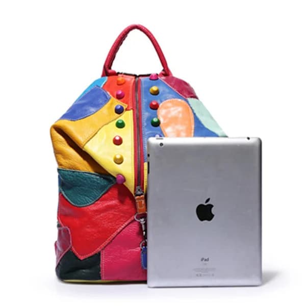/EA/Sød farverig patchwork-rygsæk til kvinder, trendy og cool skoletaske til piger