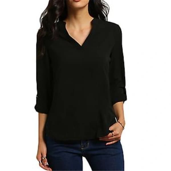 /EA/Ultratynd damebluse Blød polyester Åndbare stofskjorter (4XL Sort)
