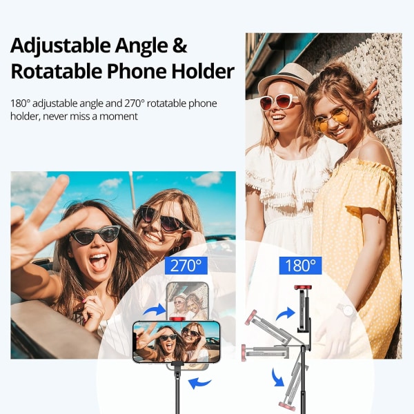 Selfie Stick -jalusta 3-in-1 sisäänvedettävä alumiininen selfie-tikku langattomalla Bluetooth kaukosäätimellä iPhonelle 14/13/12/11/XS Max/XR/8/7 Pink