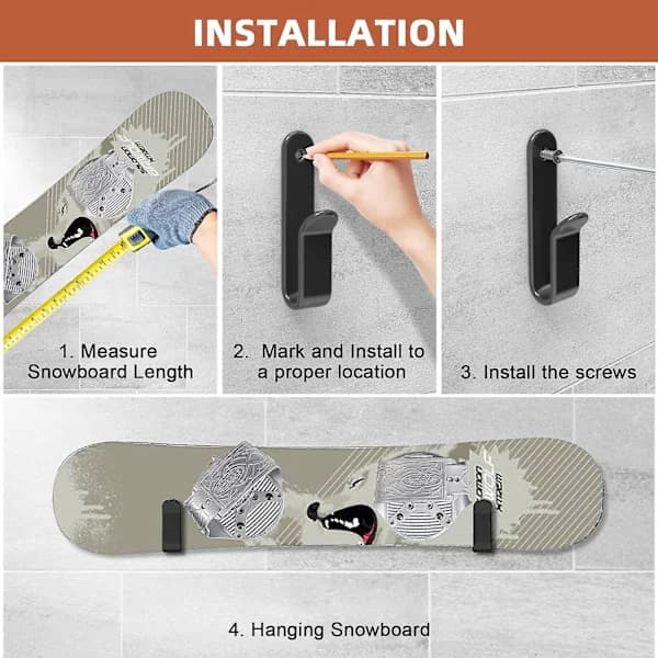 /EA/Horisontella snowboardväggfästen, snowboardställ väggfäste, snowboardförvaringsfäste, snowboardväggfäste