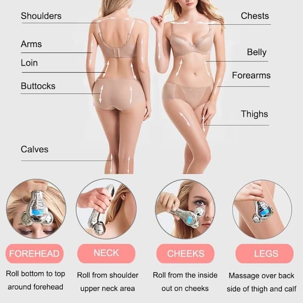 /EA/4D Mikrostrøm ansigtsmassagerulle, elektrisk genopladelig ansigtsl