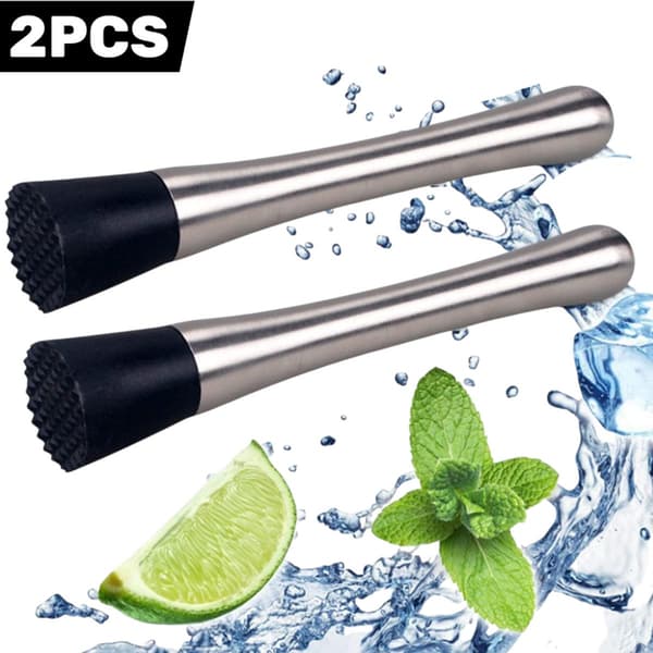 2-pack muddlare i rostfritt stål, 20 cm cocktailmuddlare för krossning av is, frukt, örter och kryddor, silver