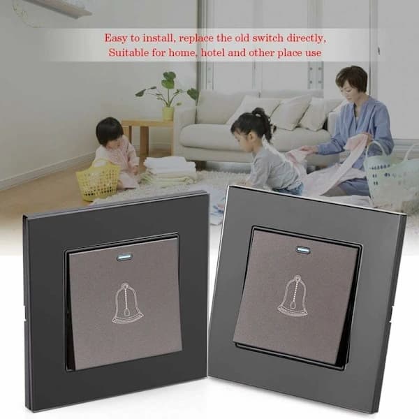 /EA/Dörrklocka för utomhusbruk, 220~250V panel av härdat glas, trådlös vattentät ringtryckknapp, 8,6 cm