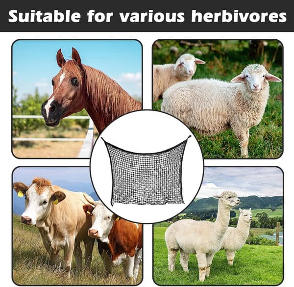 Hø Slow Feeder Net, Kraftigt Knudeløst Polyester Hængende Foderautomat til Heste Bokse Trailere Lader, Sort 120 x 90 cm