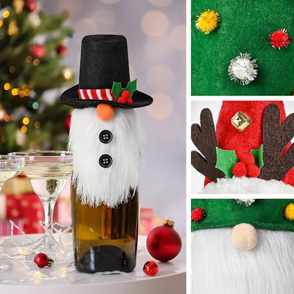 /EA/3 st Tomte Jul Vinflasklock Dekorationer, Handgjorda Julgranar