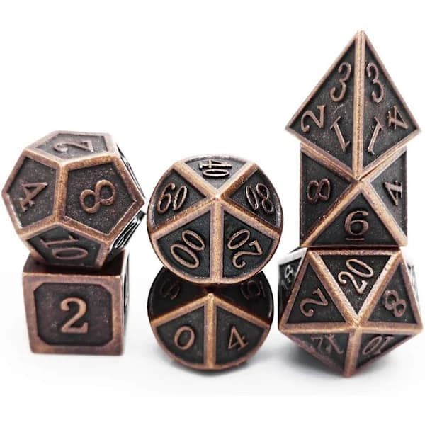 /EA/Antik Kobbermetal DND Terningesæt 7 Terninger Polyhedriske D&D Terninger til TTRPG Dungeons and Dragons Gave