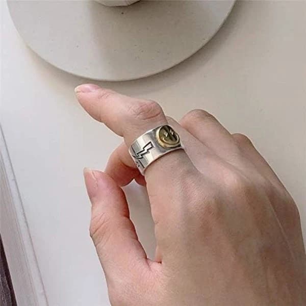 /EA/Ring med Smiley-ansigt Sølv, Åben Ring Justerbar Bredde, Smiley-ring-max