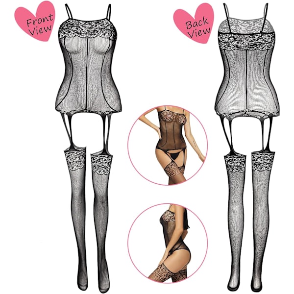 Fisknätsunderkläder för kvinnor Fisknätsbody Spetsbodys Sexig Babydoll Nig 1 set