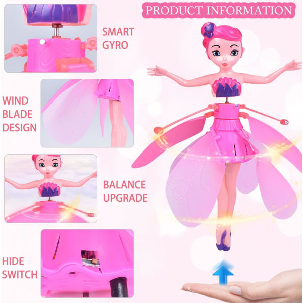 Lentävä hohtava keijulelu, kristallilehtiset Rainbow Glitter, USBMagic Pixie Flying Fairy Lila