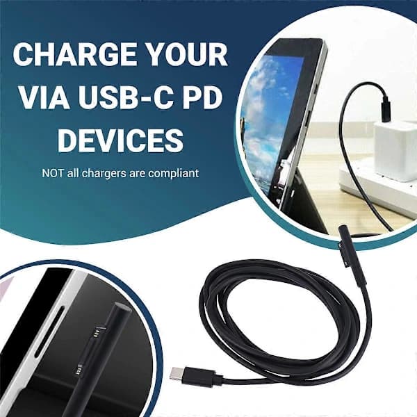/EA/Anslut til USB C-ladekabel for Surface Pro 3/4/5/6/7, Surface Go