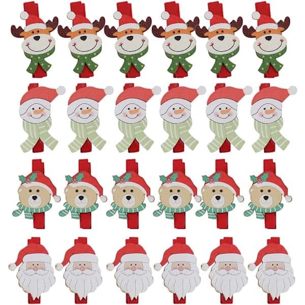 /EA/24 st julklämmor miniklämmor för foton tomte älg