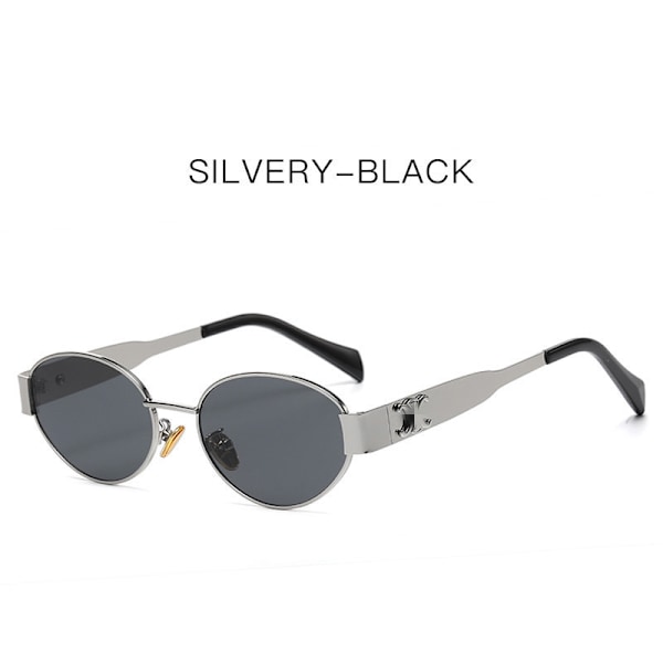 Retro Ovala Solglasögon Dam Herr Mode Solglasögon Klassiska Nyanser UV400 Skydd K1653 Silver frame black and gray piece