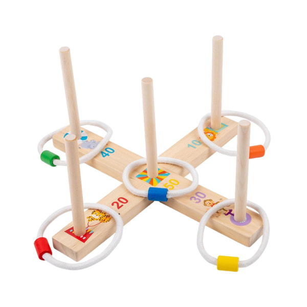 1 set Wood Ferrule Game Pussel Toy Ring Toss Montessori Portable Gift Wood Ferrule Game Pusselleksak Montessori Ring Toss för familj Barn utomhus ringspel