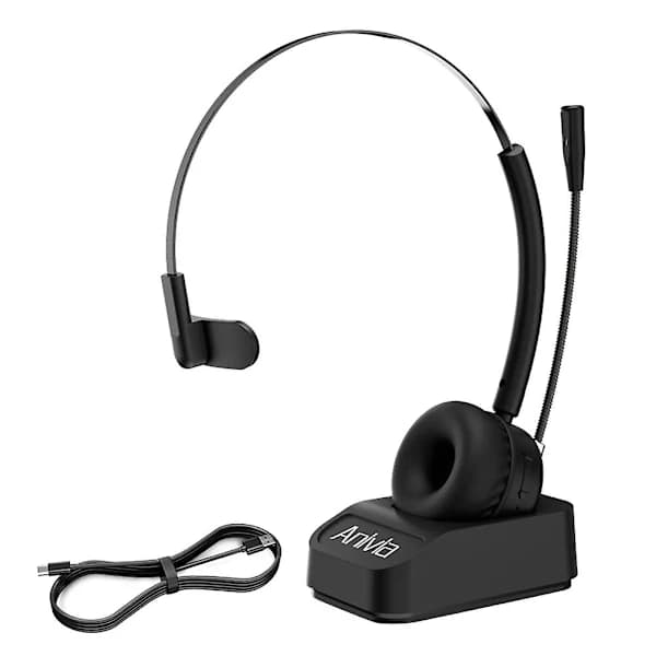 /EA/Bluetooth-headset med mikrofon til callcenter A8 Trådløst headset med støjreduktion til pc-computere og telefoner, sort