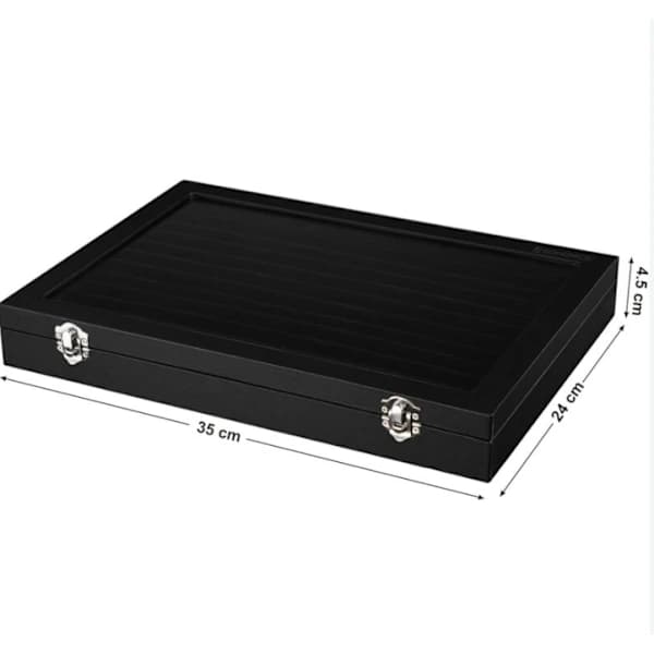 /EA/Smykke display, Smykkeskrin, til Ringe, Øreringe, Glaslåg, Sort