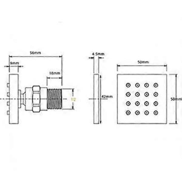 /EA/Dusjkroppsspraydyser, Justerbar Firkantet Solid Messing, Krom Spa Sideshower-sett (G1/2)