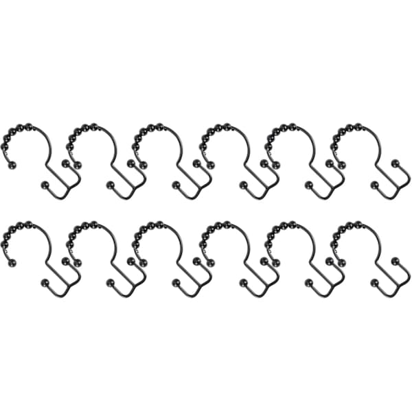 /EA/12st Multifunktionella 8 Pärlor Dubbel Glid Hängkrok Badrum Duschdraperikrokar Ringar (svart)