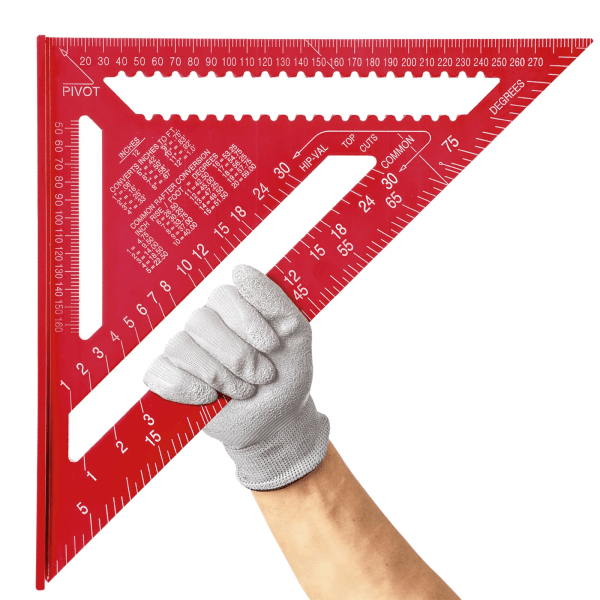 12 tommer/300 mm trekantlineal af aluminiumslegering, kvadratmetrisk træbearbejdningshastighed, tømrerfirkant til vinkelmåling (rød)