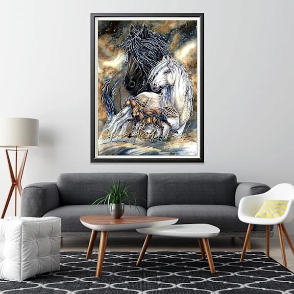 /EA/DIY Diamantkunst Sæt Hest Rund Fuld Drill, 5D Diamantmaleri
