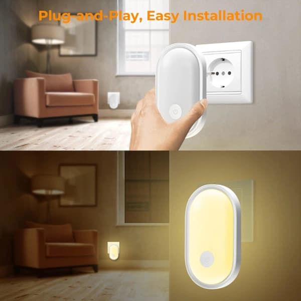 /EA/1 stk. Type 2 LED-natlampe Stikkontakt med Touch Control, Ni