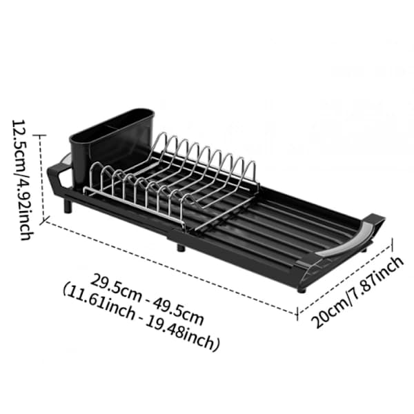 /EA/Diskställ, Kompakt Utdragbart Diskställ med Bestickställ i Kromad Järn, Droppbricka / 29,5-49,5 cm (Svart)