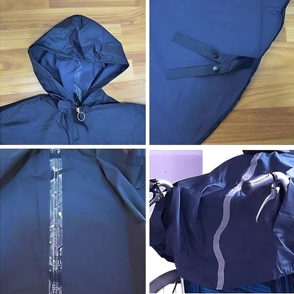 Vanntett regnponcho for rullestol med refleksstriper, overdimensjonert hette og festeløkker for eldre og funksjonshemmede, blå