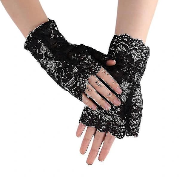 /EA/Sorte gennemsigtige netfingerløse handsker til bryllupsfest brud