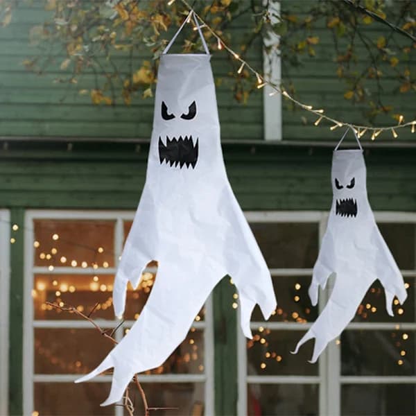 /EA/2-pack Halloween spöke vindstrumpa flaggor med varma LED-lampor, utomhus