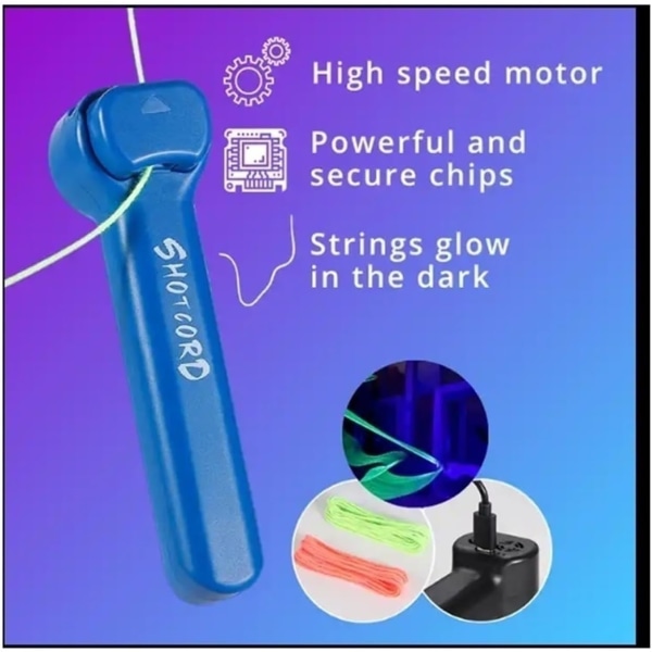 String Shooter USB hehkuu pimeässä silmukan lassolelu, sisäänrakennettu UV-mustavalo, turvallista hauskaa Suositeltu kielenheitin Loop Fidge Blå