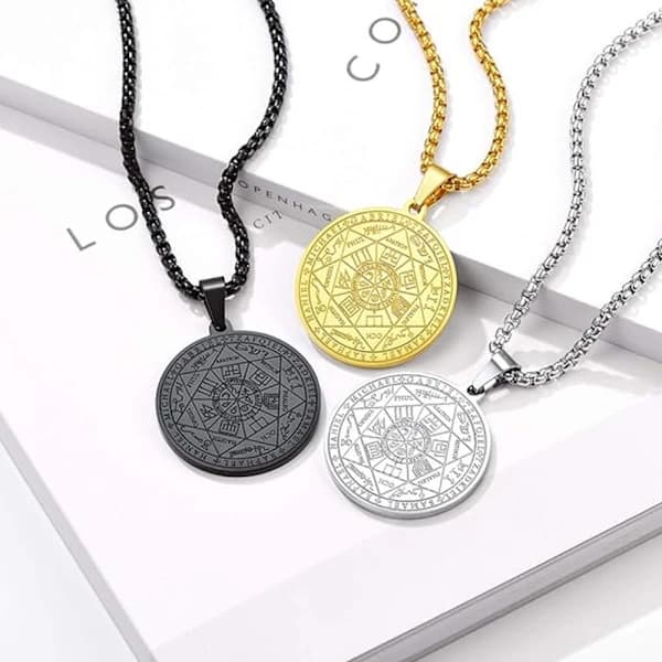 /EA/(Rustfrit stål) Syv ærkeengle Talisman Pentagram Halskæde, Robust Medaljon, med Kæde