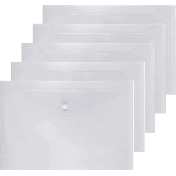 /EA/5 st A4-plastfickor, transparent mapp med tryckknapp - max