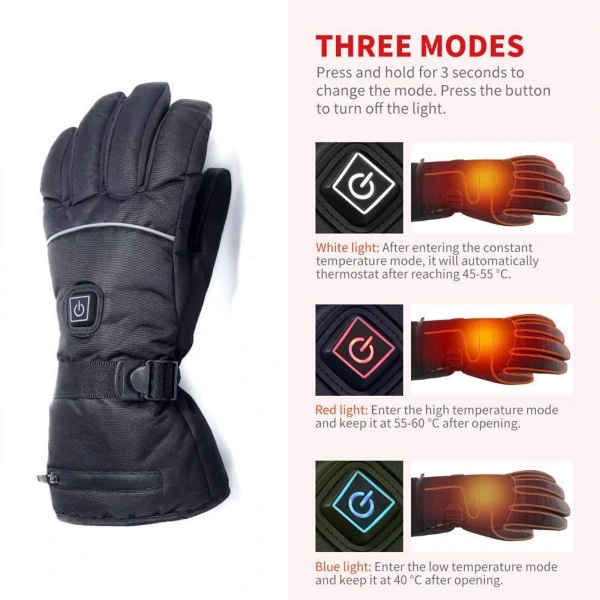 Opvarmede handsker med 3 varmeindstillinger, batteridrevne opvarmede handsker mænd kvinder, opvarmede handsker Vintervarme opvarmede håndvarmere til