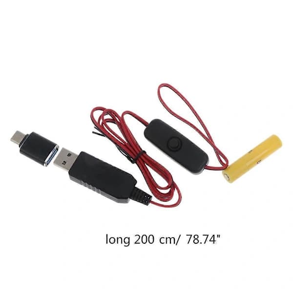 /EA/2m AAA Dummy Batterikabel med Strømbryter for Termometer Hygrometer Leketøy USB-modell