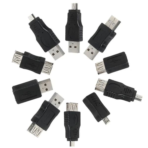 10 stk. Mini Konverter USB Han til Hun Micro USB Kontakt Forlængeradapter