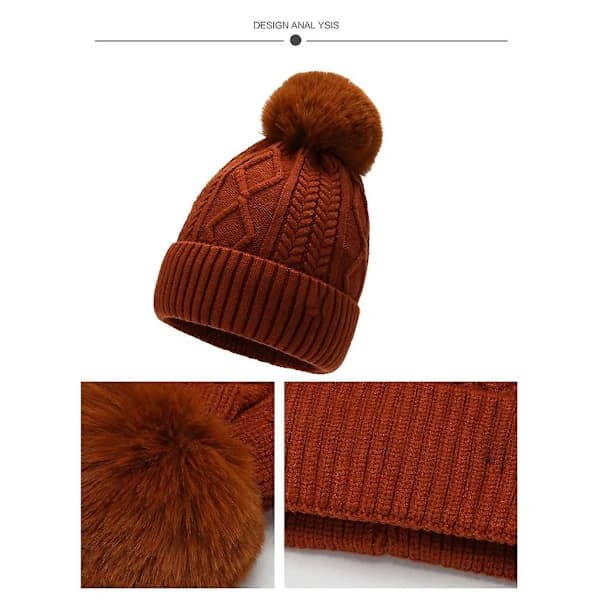 /EA/Dhrs Vintermössa Kompatibel Med Kvinnor Stickad Mössa Flickor Dubbla Lager Fleece Foder Bobble