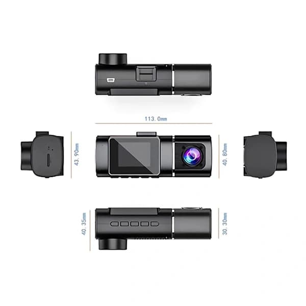 Dashcam for bil, dobbel 1080P HD infrarød nattsyn bilkamera foran og interiør