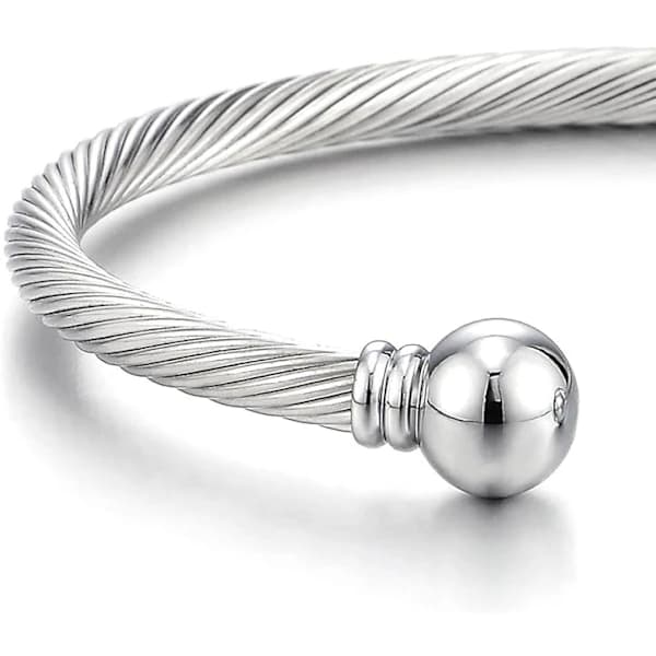 /EA/Sølvfarget justerbart armbånd i rustfritt stål med tvunnet kabel