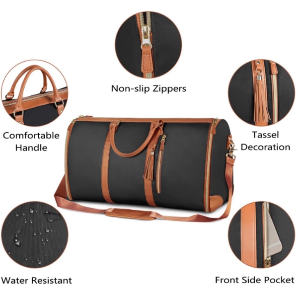 Vikbar resväska, hängande kläder resväska med stor kapacitet, hopfällbar duffelväska för resor black