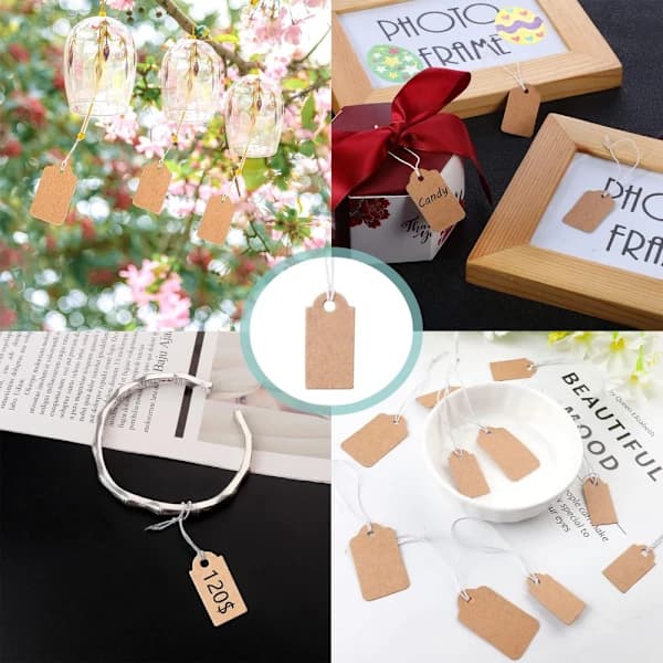 /EA/100 st Kraftpapper Prislappar, Presentlappar med Elastisk Hängsnöre för Smycken Present Häng 15*25mm