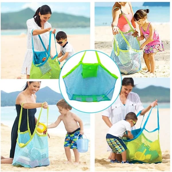 /EA/Legetøjspose Strand Mesh Legetøjsopbevaringsnet til at bære legetøj og håndklæder